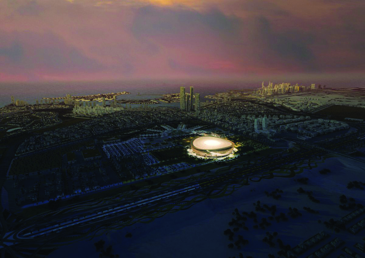 Computer-generated images of the Lusail Stadium.