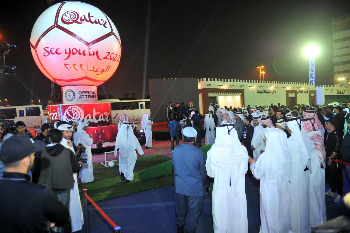 The model of the football during its unveiling at Darb Al Saai Police College pavilion yesterday. Pic: Baher Amin/The Peninsula