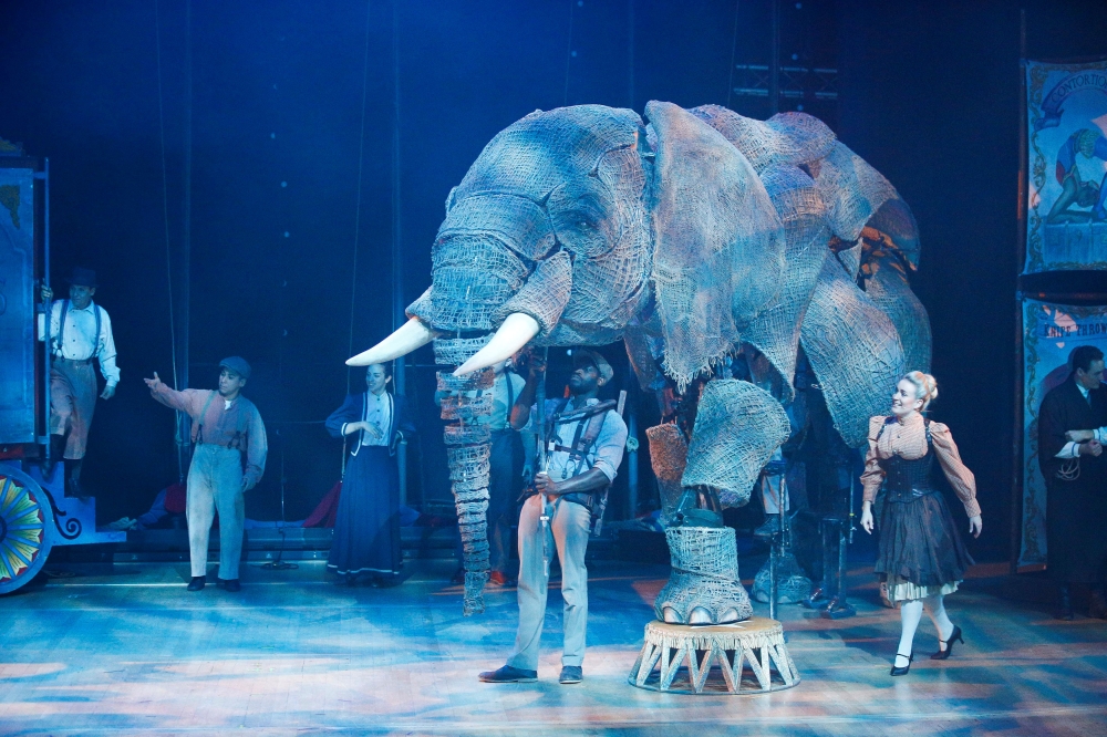 Actors rehearse during a media photocall for the play 'Circus 1903', which includes puppet Elephants, at the Royal Festival Hall in London, Britain December 19, 2018. REUTERS/Henry Nicholls