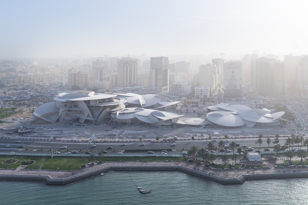 National Museum of Qatar images released at the Art Leaders Network 2018 conference by Qatar Museums. Designed by Pritzker Prize-winning French architect Jean Nouvel, the interlocking disc design was inspired by the desert rose.