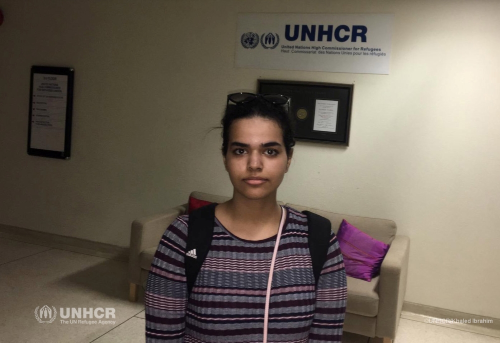 Rahaf Mohammed al-Qunun, an 18-year-old Saudi woman who fled her family, is pictured in the United Nations High Commissioner for Refugees (UNHCR) building Bangkok, Thailand, January 11, 2019, before leaving for the airport, after she was granted asylum in