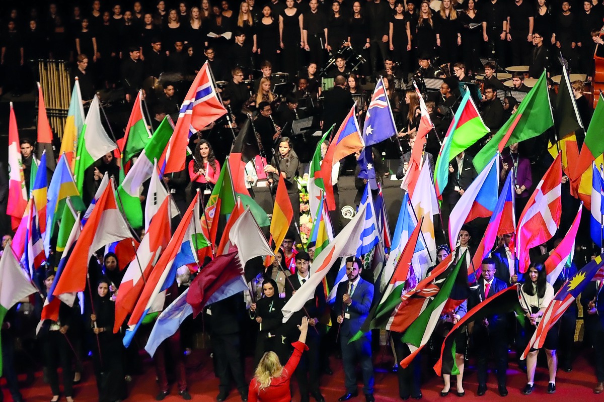 THIMUN Qatar 2019 was officially launched with a colourful flags procession at QNCC, yesterday. 