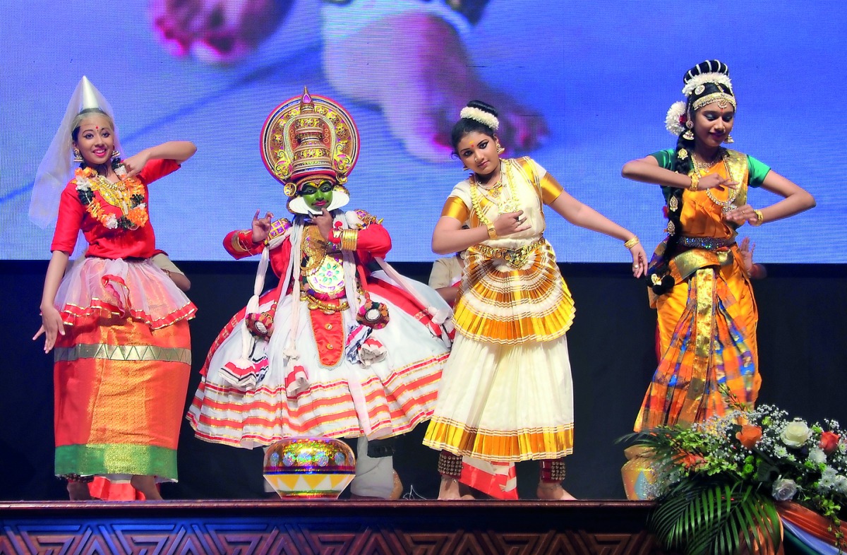 Students of Indian schools performing a cultural programme at Doha Sherton Hotel yesterday. 