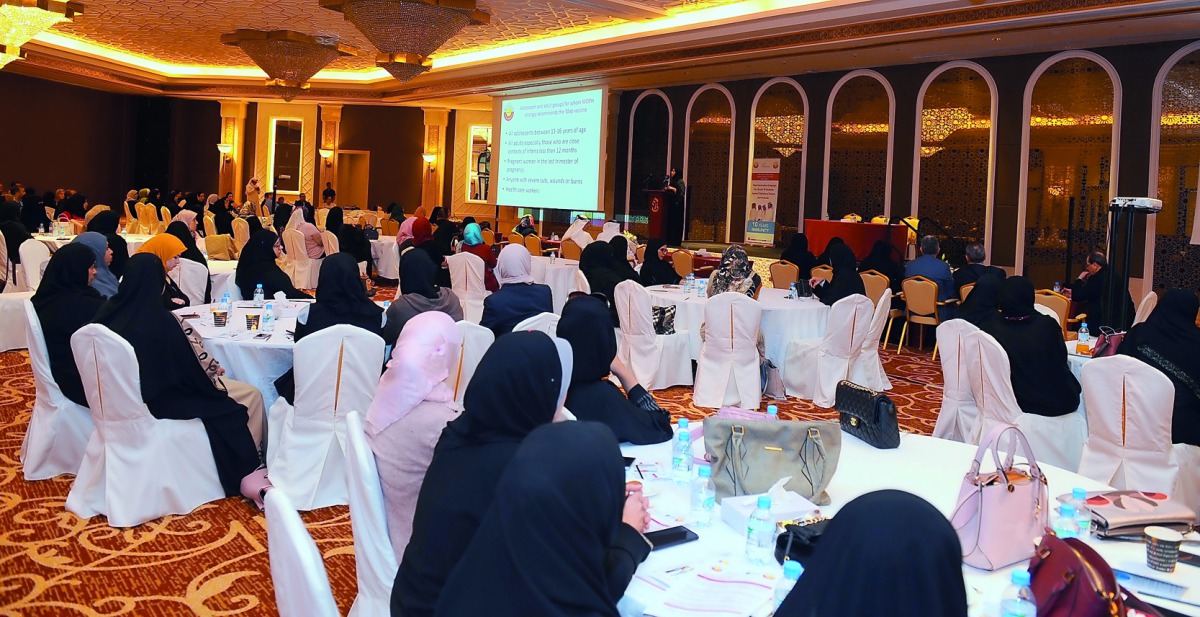 The participants at the workshop held yesterday for healthcare professionals on details of the Tdap vaccination drive at Ezdan Palace Hotel.  