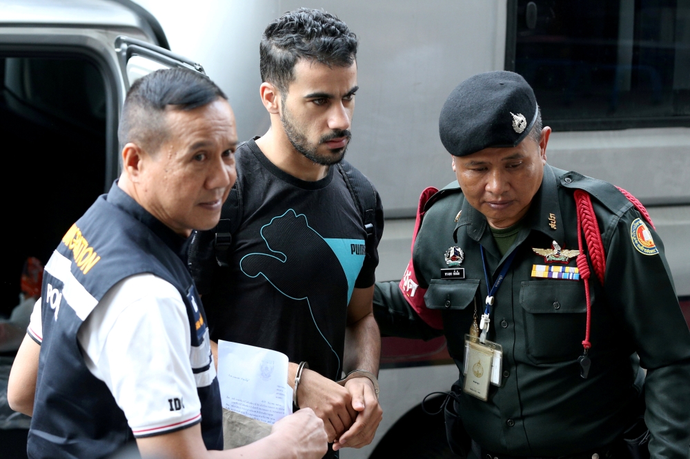 File photo of Hakeem Al Araibi, a former member of Bahrain's national soccer team who holds a refugee status in Australia arrives at court after he was arrested last month on arrival at a Bangkok airport based on an Interpol notice issued at Bahrain's req