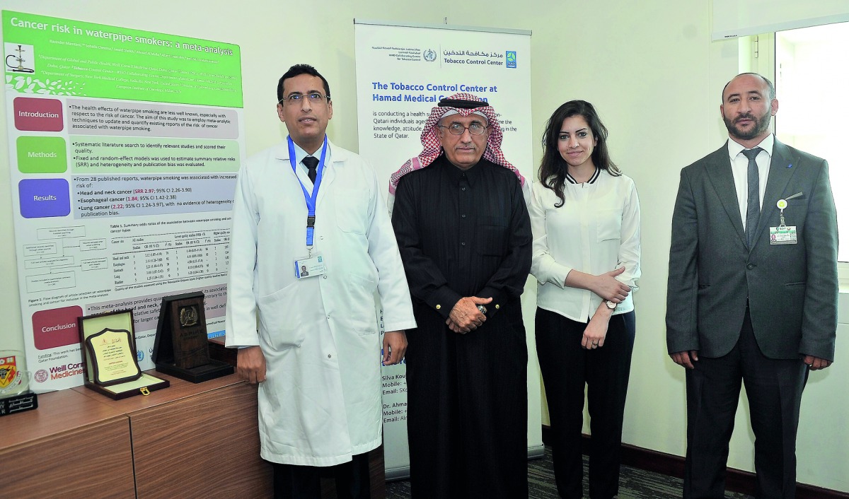 Dr  Ashaur Ibrahim (left), Clinical Psychologist; Dr. Ahmad Al Mulla, Director of Tobacco Control Center, Noor Hassan, Quality Controller and Dr  Jamal Abdullah, Smoking Cessation Specialist, during a press conference held yesterday.