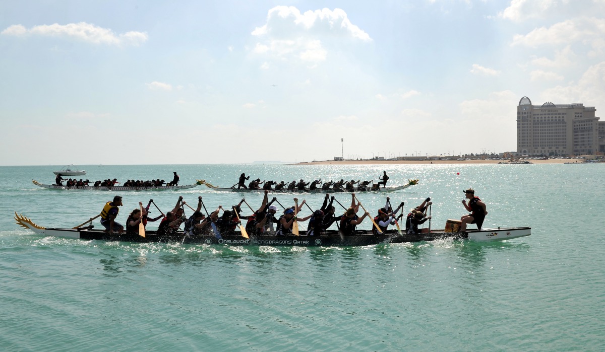 The Dragon boat race being held as part of National Sport Day at Katara yesterday. Pic: Salim Matramkot/The Peninsula