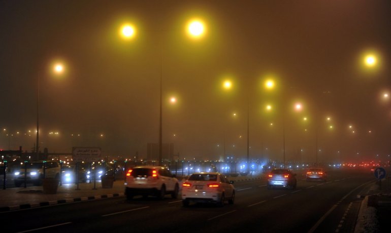 File photo of a foggy night at Corniche (Photo by Abdul Basit) 