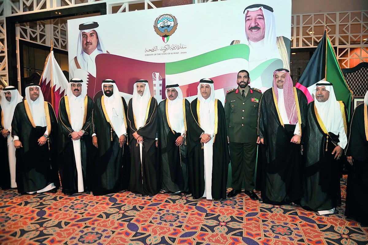 Deputy Prime Minister and Minister of State for Defence Affairs, H E Dr Khalid bin Mohamed Al Attiyah with Their Excellencies the Ministers, Kuwait’s Ambassador to the State of Qatar and other dignitaries during the Kuwait National Day celebrations at The