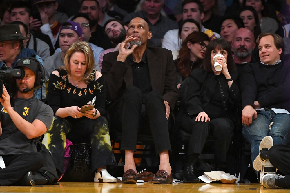 Hall of Fame member and retired NBA player Kareem Abdul-Jabbar attends a game between the Los Angeles Lakers and the New Orleans Pelicans at Staples Center. Mandatory Credit: Jayne Kamin-Oncea-USA TODAY Sports