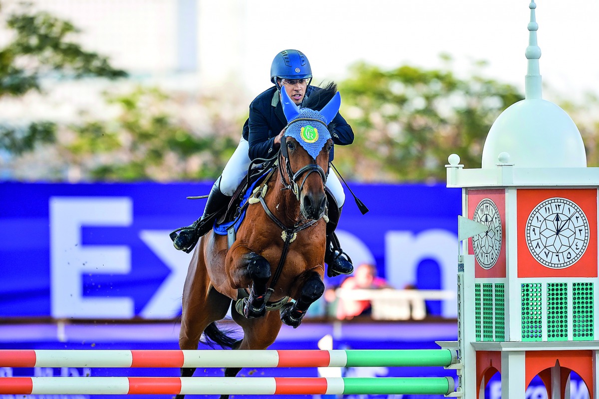 Achraf Oualla in action during the ninth round of the Hathab Series at the Al Shaqab Outdoor Arena yesterday.
