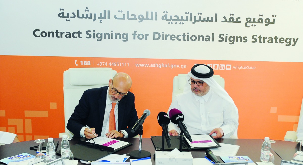 President of Ashghal Dr. Eng. Saad bin Ahmad Al Muhannadi, with the President of Parsons International, Garold Adams, during the signing ceremony.