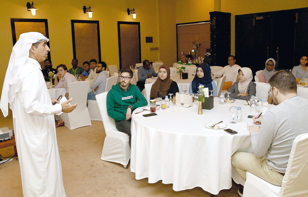 Dr. Ibrahim bin Saleh Al Nuaimi, Chairman of the Doha Center for Interfaith Dialogue (DICID), speaks at the Second Youth Dialogue Forum organised by the DICID at the Sharq Village & Spa Hotel yesterday. Pic: Qassim Rahmatullah / The Peninsula	