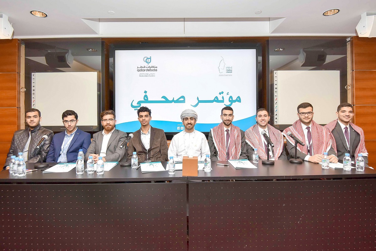 The teams which qualified for the grand final debate, addressing a press conference at the QNCC.