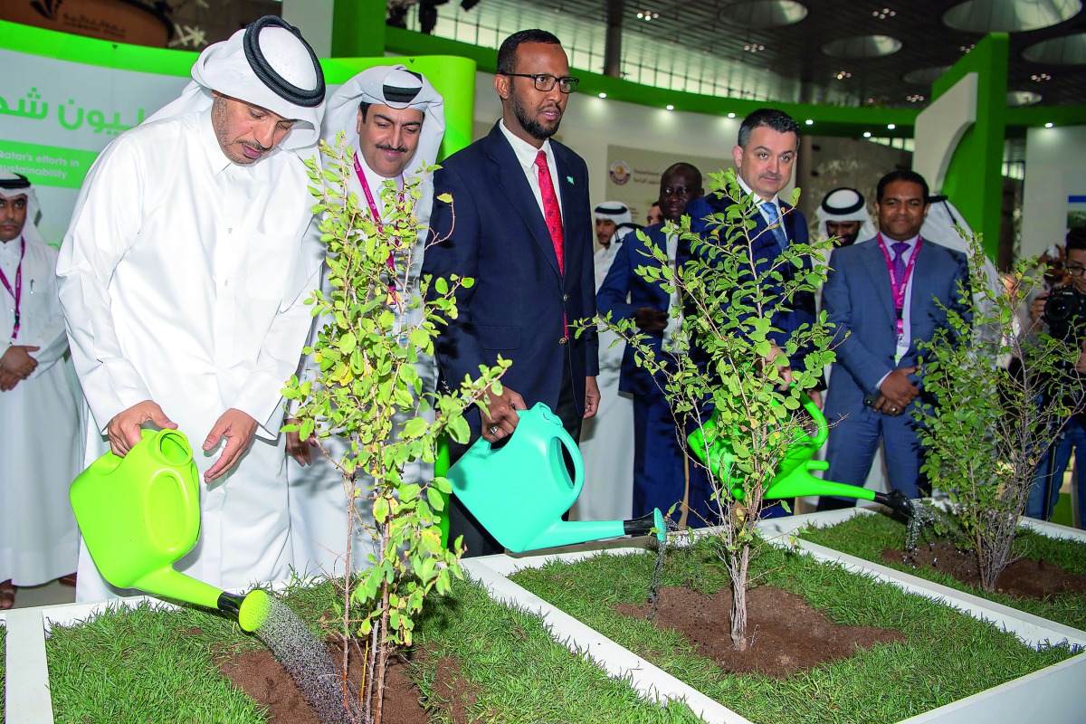 Prime Minister and Interior Minister H E Sheikh Abdullah bin Nasser bin Khalifa Al Thani at the inauguration of the seventh edition of Qatar International Agricultural Exhibition (AgriteQ2019) and the First International Environmental Exhibition (Envirote