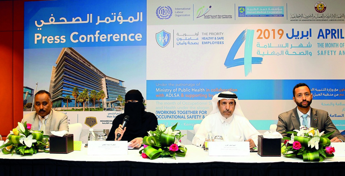 From left: Babiker Osman, Administrative Partner, Hawkama; Dr Asmaa Al Nuaimi, MOPH, NHS National Lead for Healthy and Safe Employees; Jaber Al Marri, Head of Occupational Safety and Health Department at the Labour Inspection Department at the Ministry of