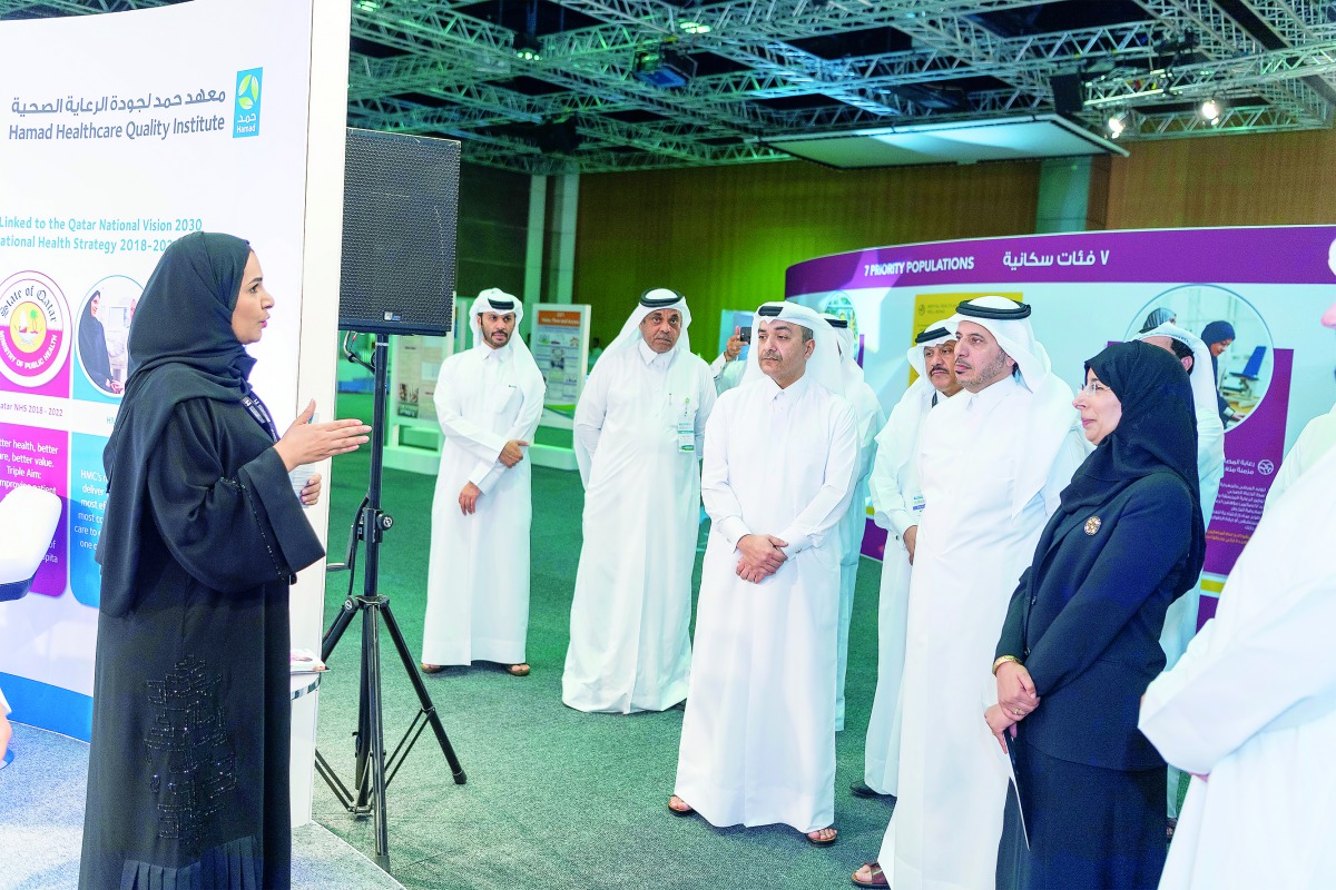 Prime Minister and Interior Minister H E Sheikh Abdullah bin Nasser bin Khalifa Al Thani and Minister of Public Health, H E Dr. Hanan Mohamed Al Kuwari, with other dignitaries during the inauguration of Middle East Forum on Quality and Safety in Healthcar