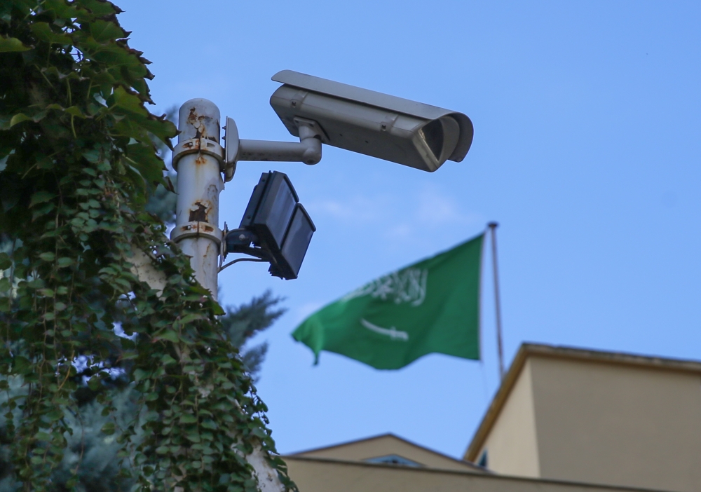 A security camera is seen at outside the Saudi Arabian consulate in Istanbul on October 10, 2018. Emrah Yorulmaz / Anadolu Agency