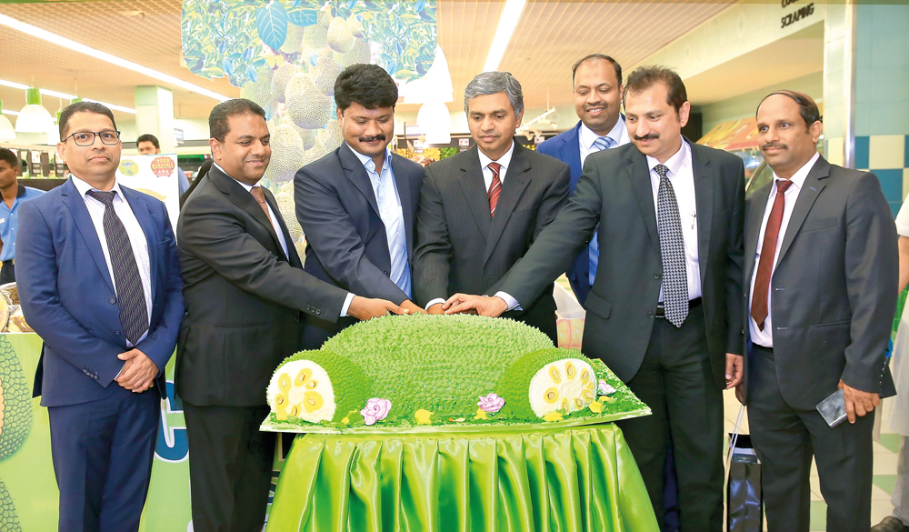 The Ambassador of India to Qatar, P Kumaran; Mohamed Althaf, Director of Lulu Hypermarket Qatar; and other officials during the opening of the Jackfruit Fest at LuLu Hypermarket in Barwa City.