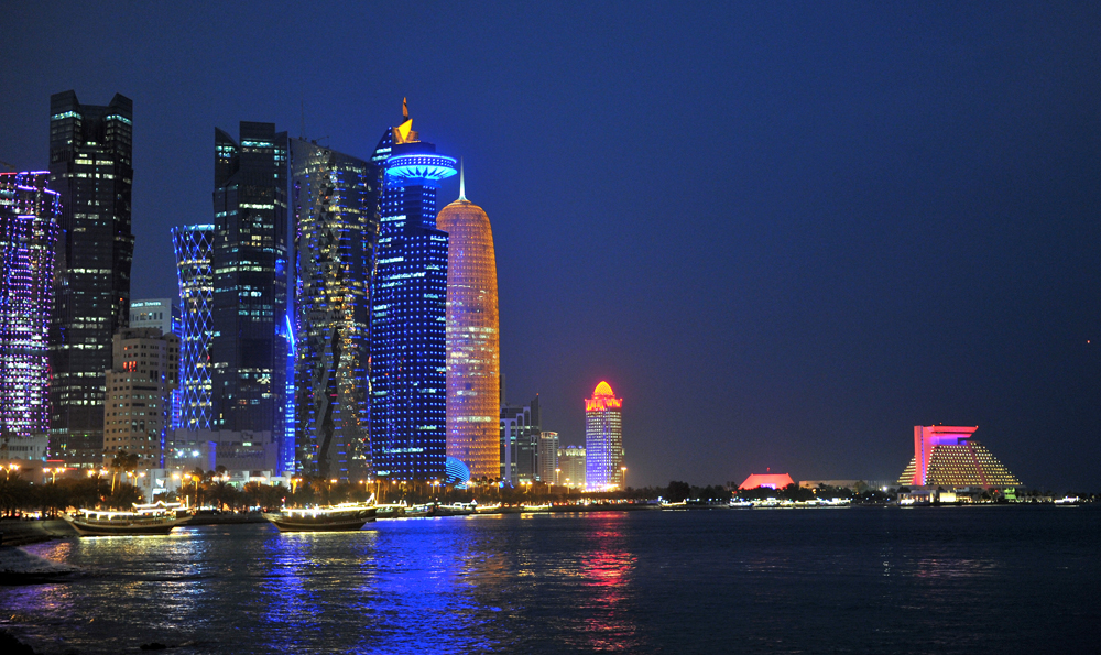 FILE PHOTO. An evening view of West Bay towers from Doha Corniche. April 2, 2019. Salim Matramkot © The Peninsula