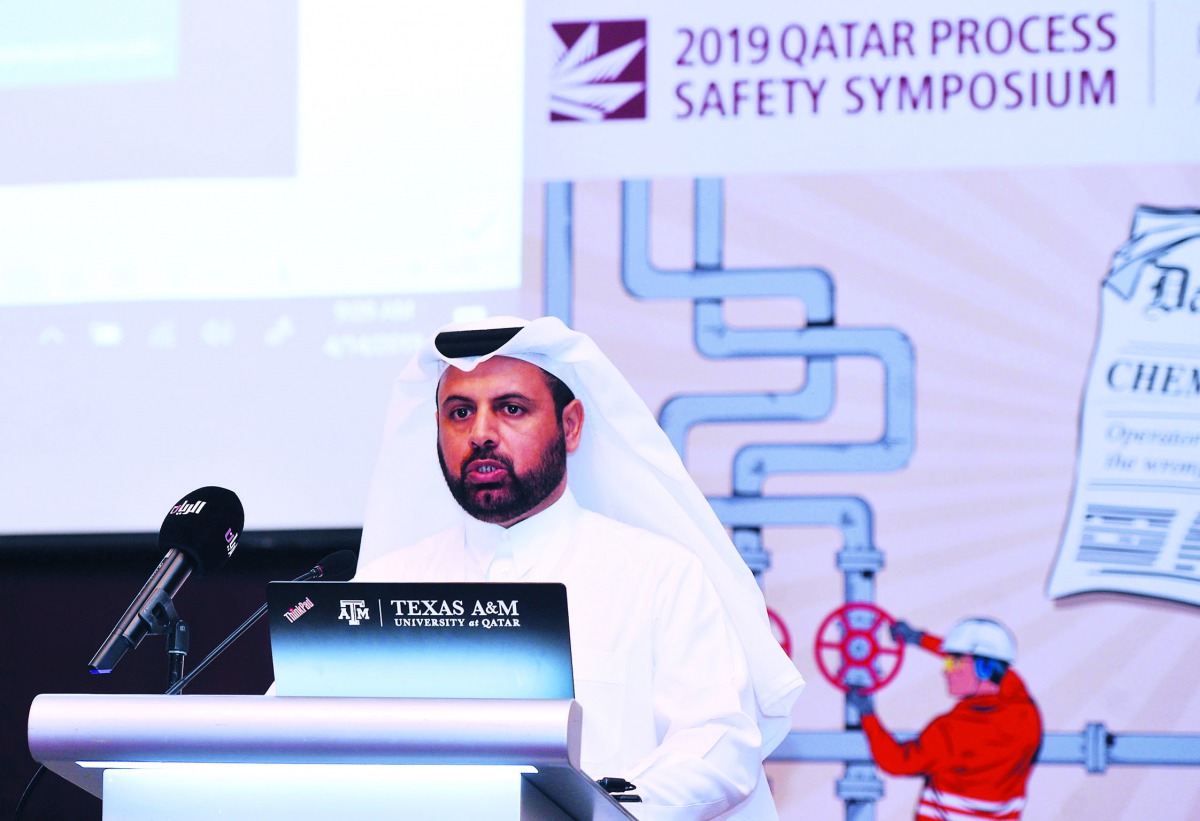 Khalid Al Hemaidi, Chief Operating Officer for Health, Safety, Environment & Quality at Qatargas, during the 2019 Qatar Process Safety Symposium which opened in Doha yesterday. Pic: Abdul Basit/The Peninsula