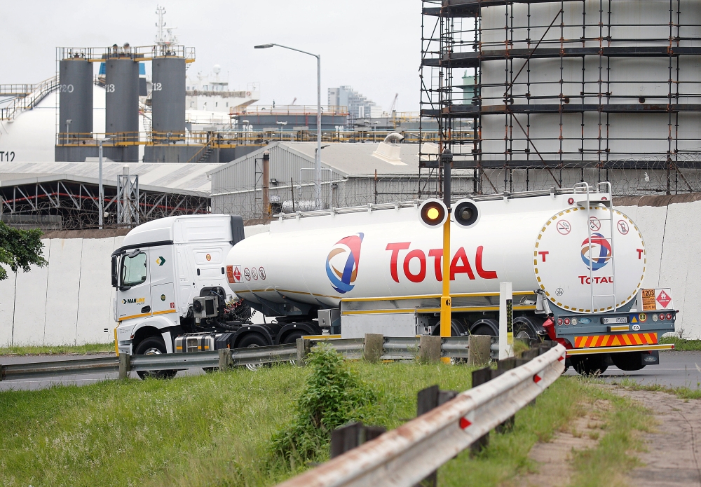 The logo of French oil and gas company Total is seen on a truck transporting fuel in Durban, South Africa, February 7, 2019. Reuters/Rogan Ward