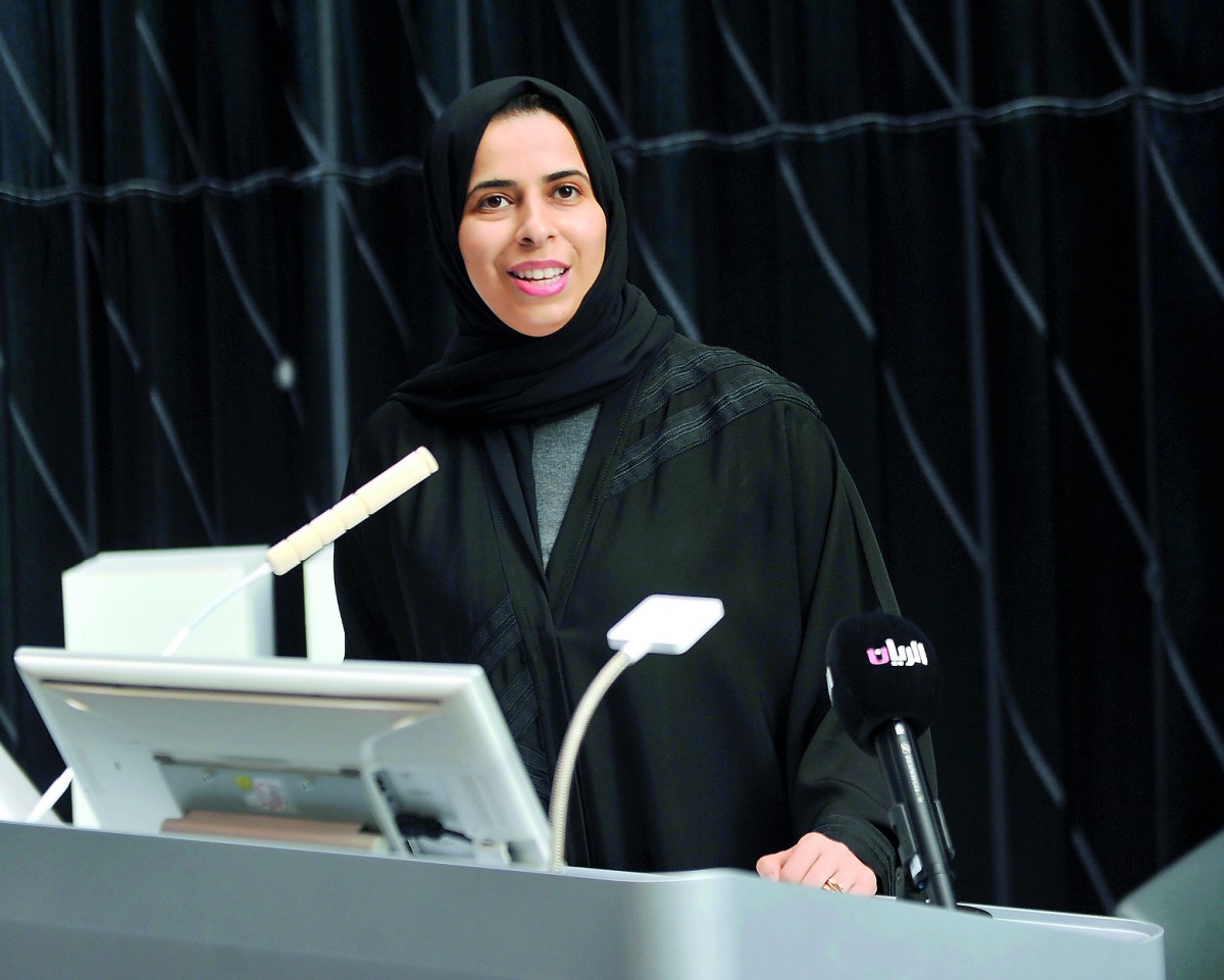 H E Lolwah Rashid Alkhater speaks during an event at QNL yesterday. Pic: Abdul Basit / The Peninsula 