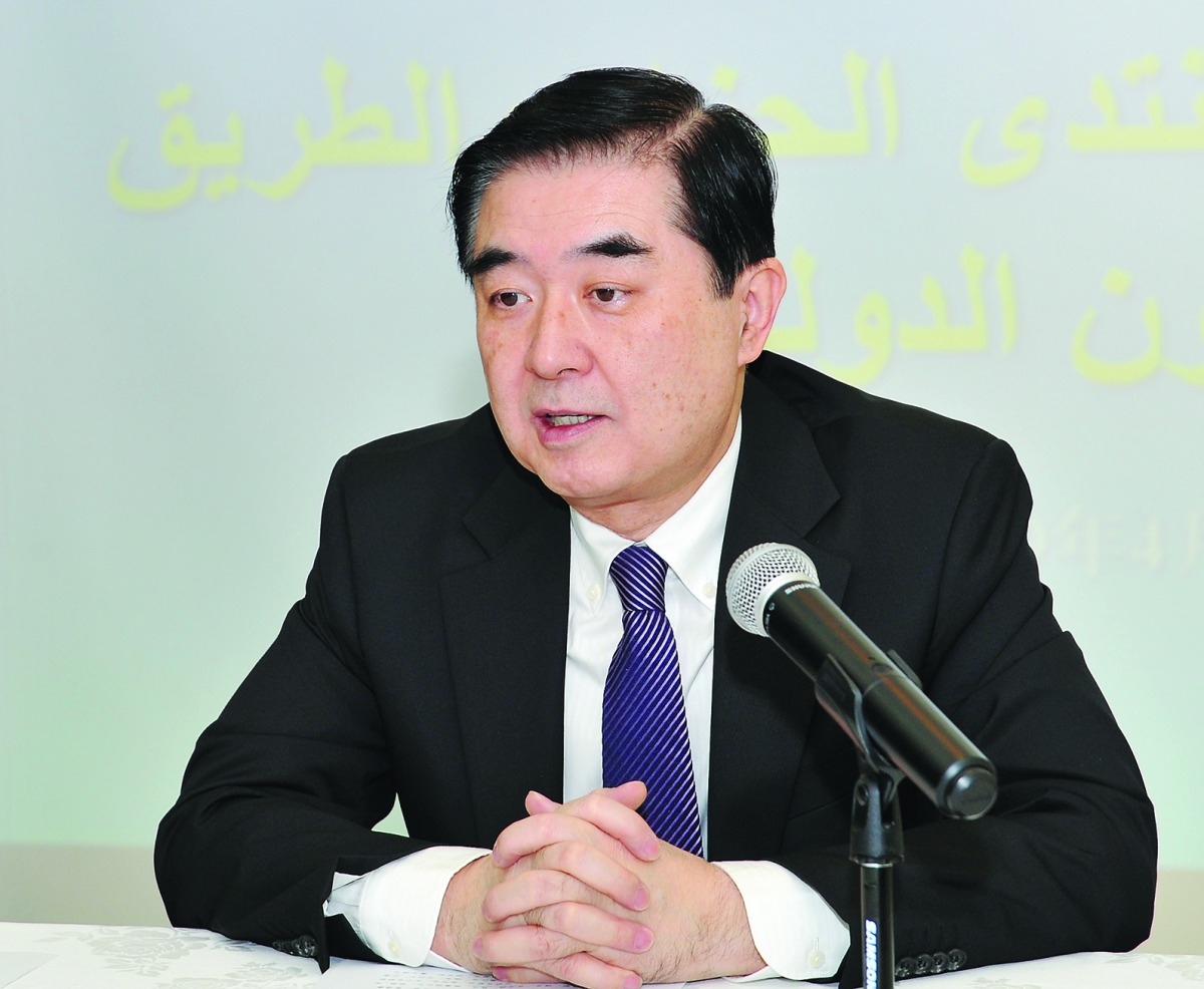 The Ambassador of China to Qatar, Li Chen, addressing the media at a press meet on ‘Belt and Road Initiative’, held at his residence in Doha yesterday.  Pic by: Salim Matramkot/The Peninsula