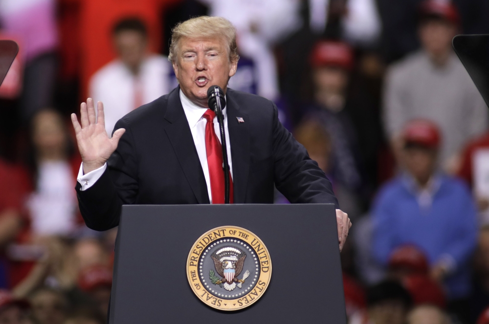 US President Donald Trump speaks to a crowd of supporters at a Make America Great Again rally on April 27, 2019 in Green Bay, Wisconsin. Darren Hauck/AFP