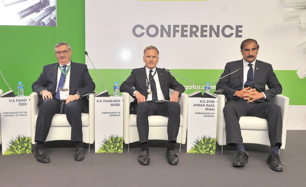 FROM LEFT: Turkish Ambassador to Qatar, Fikret Ozer; Germany’s Ambassador to Qatar, Hans-Udo Muzel; and Pakistan’s Ambassador to Qatar, Syed Ahsan Raza Shah, at a panel discussion at Project Qatar Conference 2019 at Doha Exhibition and Convention Center, 