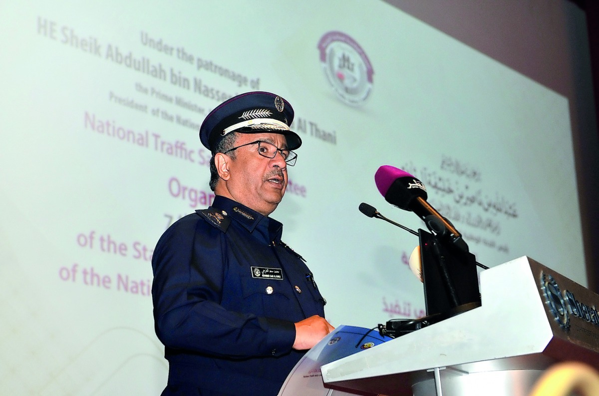 Major General Mohamed Saad Al Kharji, Director General of Traffic Department, addressing the 7th Road Safety Forum at the Sheraton Grand Doha Resort & Convention Hotel in Doha. Pic: Salim Matramkot/The Peninsula