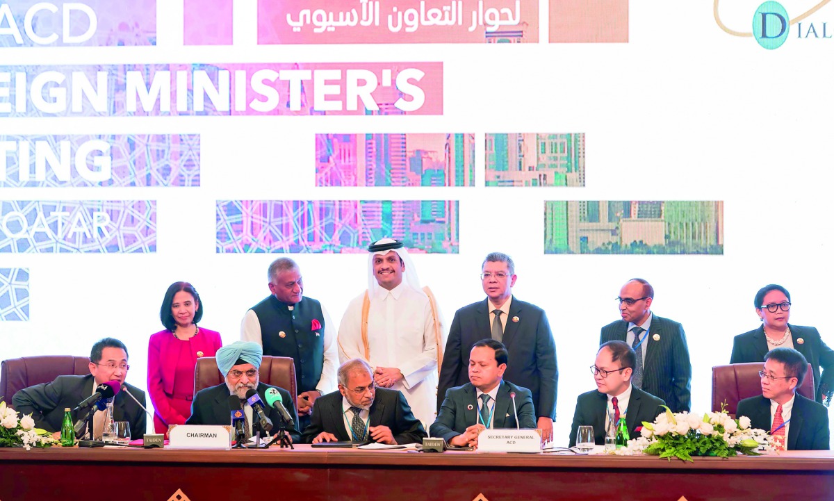 Deputy Prime Minister and Minister of Foreign Affairs H E Sheikh Mohamed bin Abdulrahman Al Thani and other dignitaries at the opening of the 16th Ministerial Meeting of the Member States of the Asia Cooperation Dialogue (ACD), in Doha yesterday.