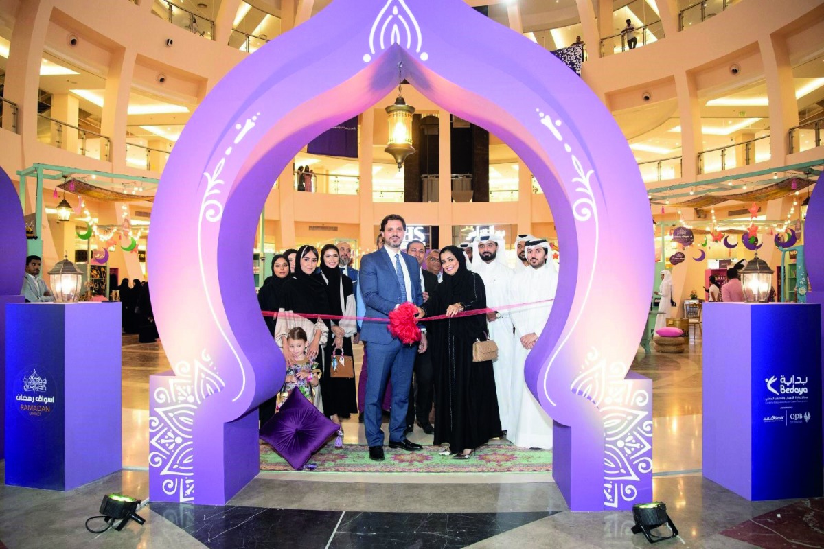 The General Manager of Bedaya Center, Reem Al Sowaidi, and Rony Mourani, General Manager of Al Mana Malls, inaugurate Bedaya Ramadan Bazaar at Al Mirqab Mall on Tuesday. 