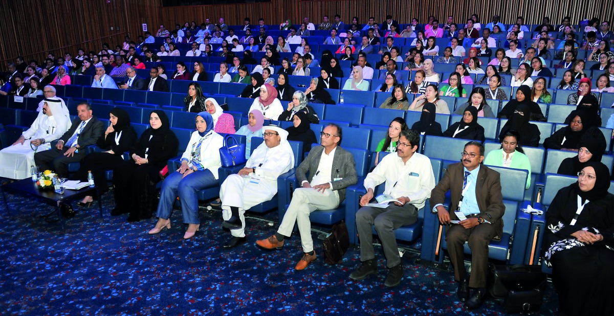 Dr Abdulla Al Hamaq, Executive Director of Qatar Diabetes Association, with other officials during the symposium at the Qatar National Convention Centre in Doha yesterday. Pic: Salim Matramkot / The Peninsula