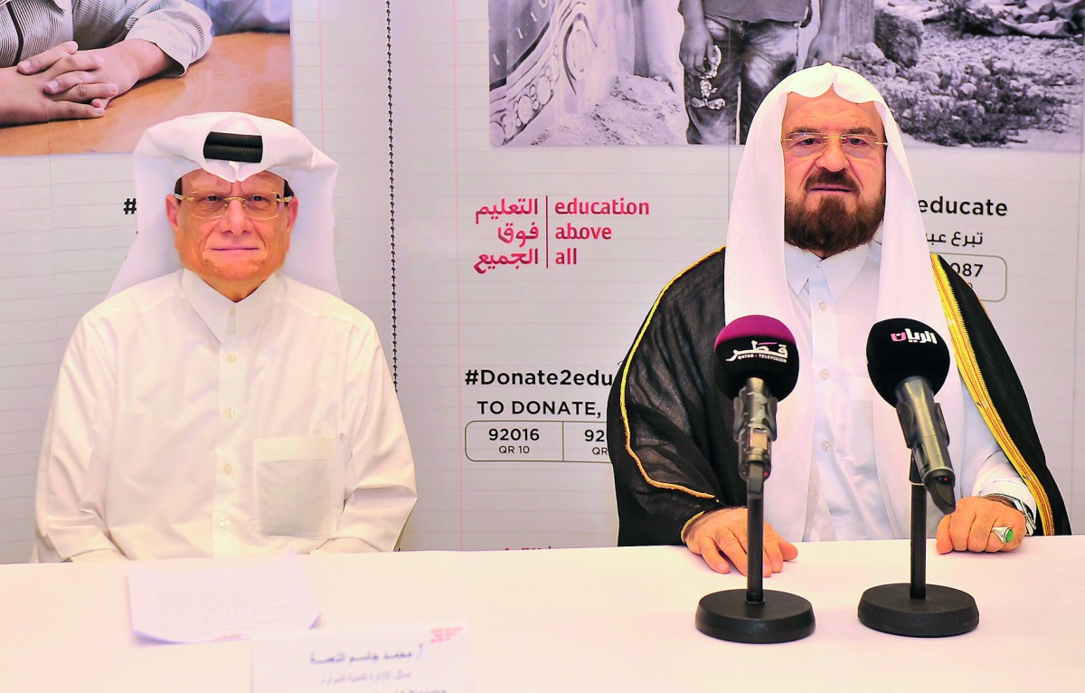 Mohammed Jassim Al Naama (left), Senior Fundraising Representative, and Prof Dr Ali M Al Qaradaghi, Secretary-General of the International Union of Muslim Scholars and Vice-Chairman for European Council for Fatwa and Research, during a press conference he