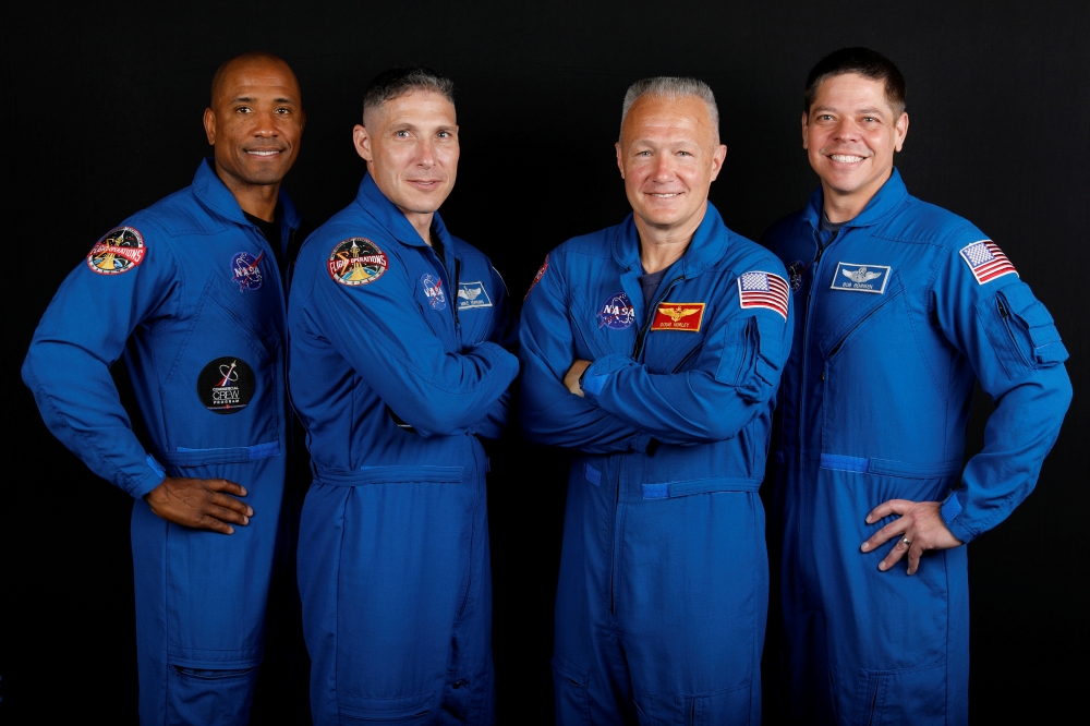 NASA commercial crew astronauts Victor Glover, Michael Hopkins, Douglas Hurley and Bob Behnken pose for a portrait at Johnson Space Center in Houston, Texas, U.S., May 21, 2019.  REUTERS/Mike Blake