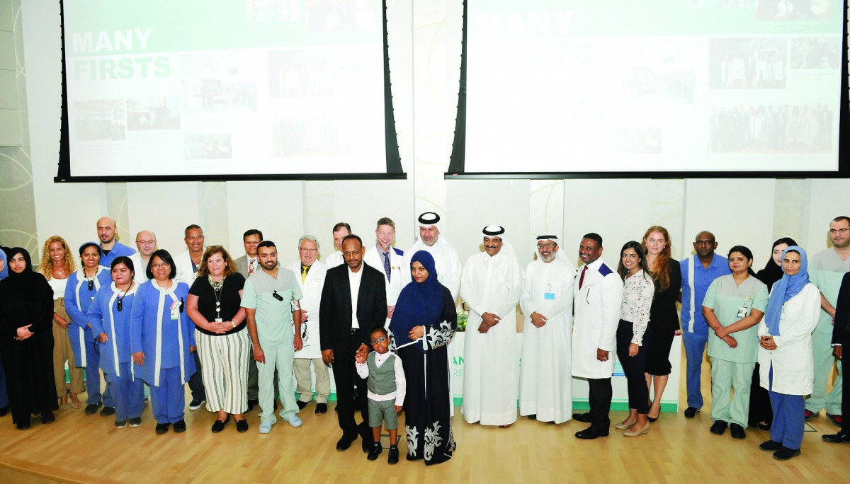 The officials and staff of Sidra Medicine and HMC with Mohamed and his parents. Pic: Salim Matramkot/The Peninsula