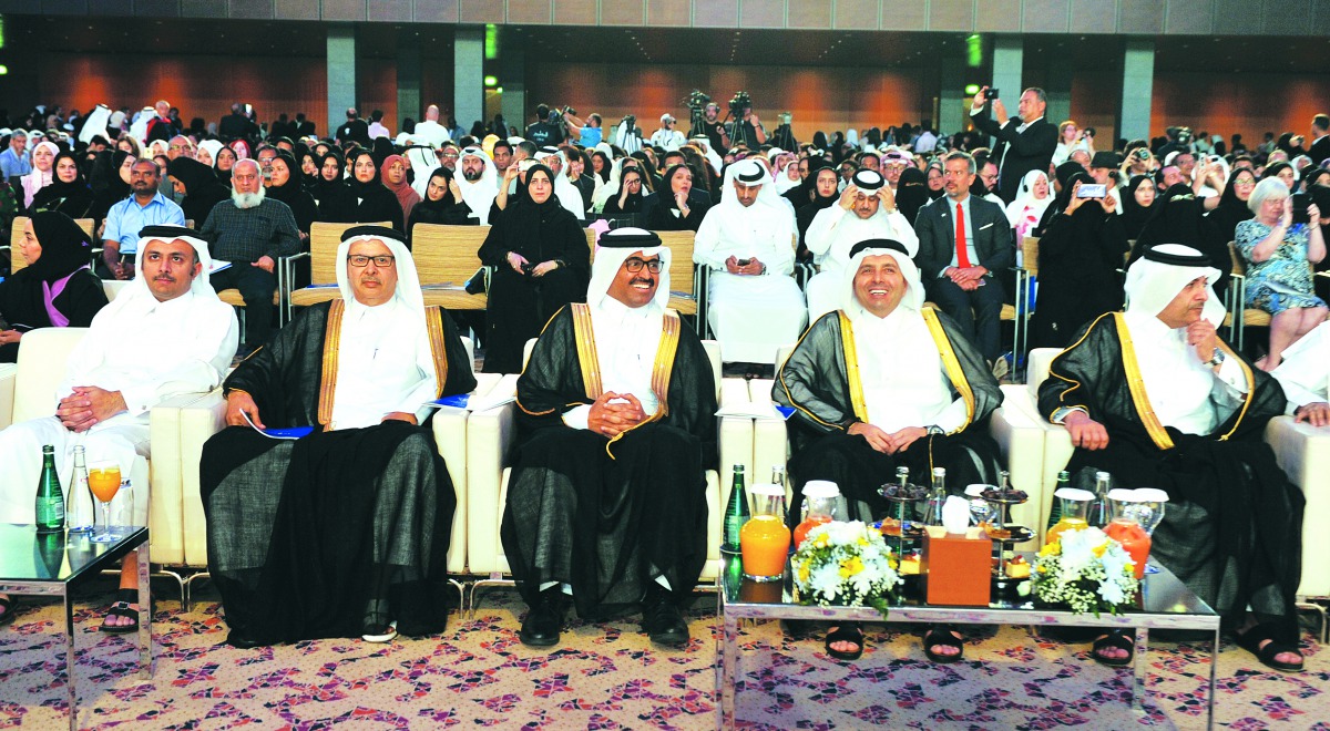 Thier excellencies, Ministers, several diplomats and dignitaries during the graduation ceremony yesterday at QNCC. Pic: Abdul Basit/The Peninsula