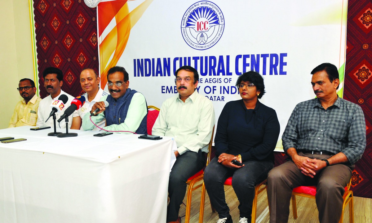 Manikantan A P (centre), President the Indian Cultural Centre, and other officials during the press conference yesterday. Pic: Abdul Basit / The Peninsula