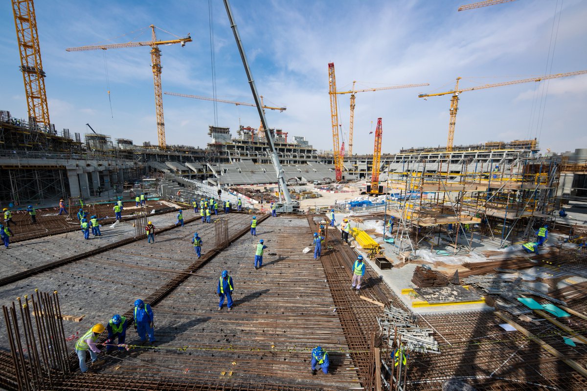 Representational image of construction workers at Lusail Stadium site. Pic: SC 