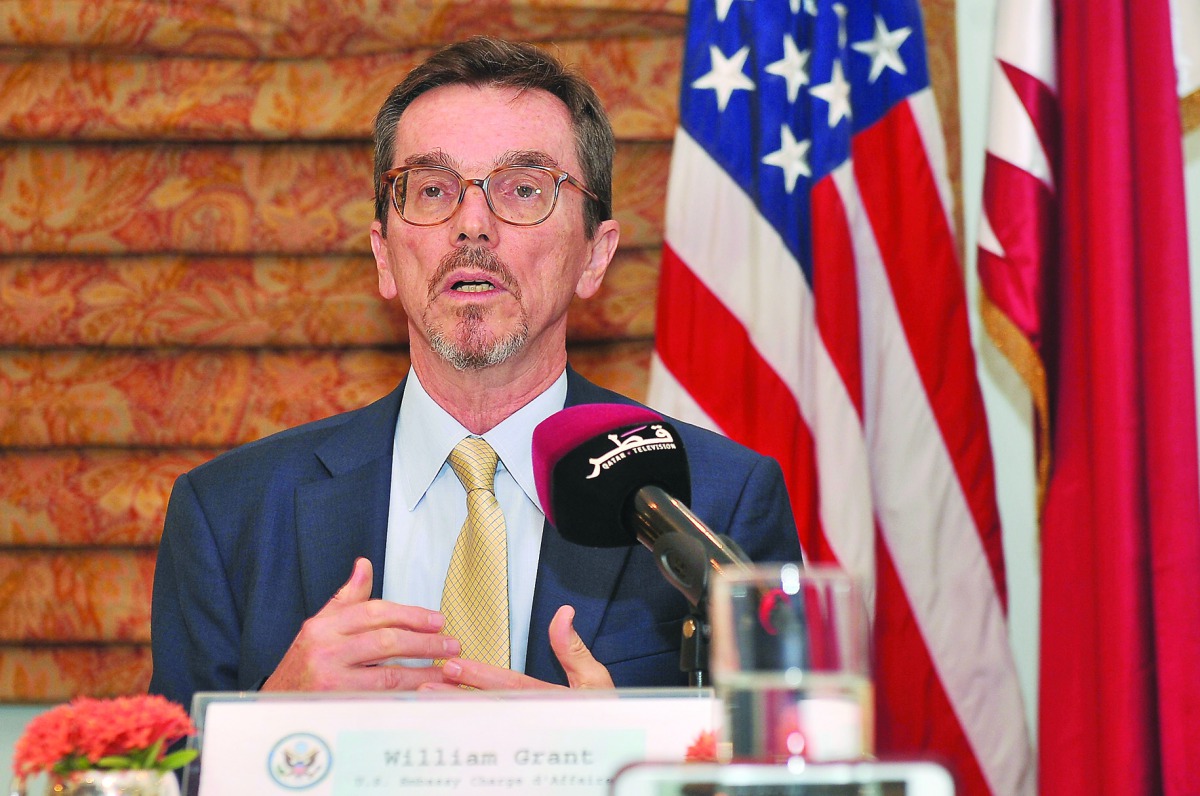 William Grant, Chief of Mission and Chargé d’Affaires of the US in Qatar, speaking to the media at his residence in Doha. Pic: Baher Amin / The Peninsula 