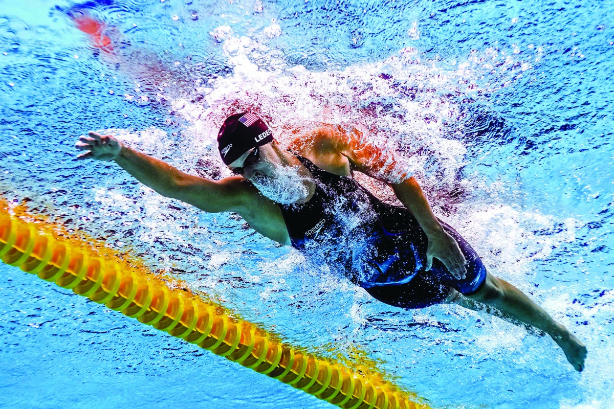 This file photo taken on July 29, 2017 shows US Katie Ledecky competing in the women's 800m freestyle final during the swimming competition at the 2017 FINA World Championships in Budapest. AFP / François-Xavier Marit 