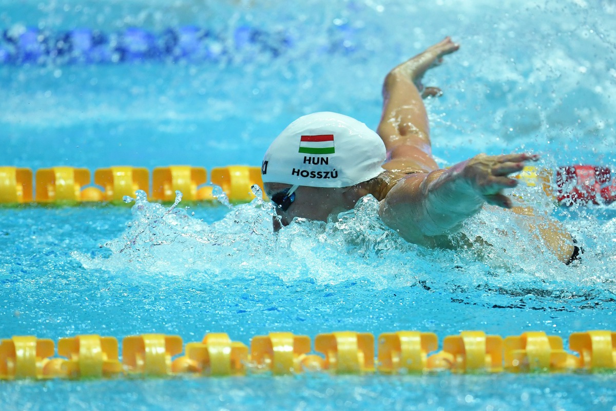 Hungary's Katinka Hosszu competes in the final of the women's 200m individual medley event during the swimming competition at the 2019 World Championships at Nambu University Municipal Aquatics Center in Gwangju, South Korea, on July 22, 2019. AFP / Manan