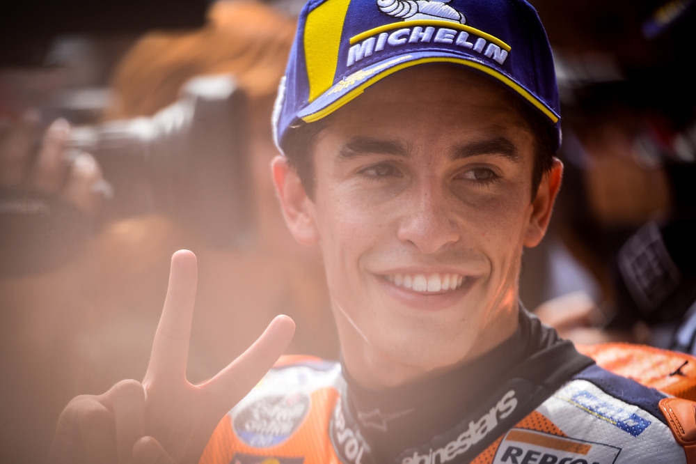 Repsol Honda Team's Spanish rider Marc Marquez reacts after the qualifying session of the Austrian Moto GP Grand Prix in Spielberg on August 10, 2019. / AFP / VLADIMIR SIMICEK