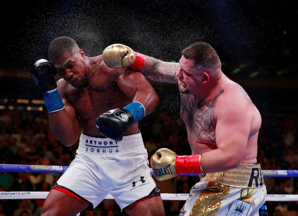 FILE PHOTO: Andy Ruiz Jr in action with Anthony Joshua (Reuters/Andrew Couldridge/File Photo)