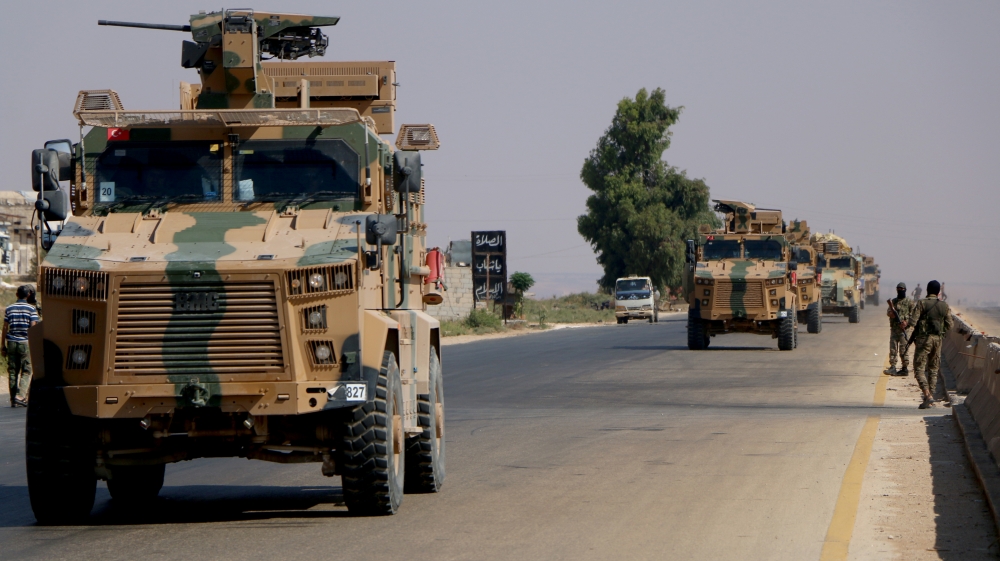 Turkish military armoured vehicles, heavy duty machines and personnel carrier are deployed to the observations point in Idlib, de-escalation zone, Syria on September 12, 2019. ?brahim Hatip - Anadolu 