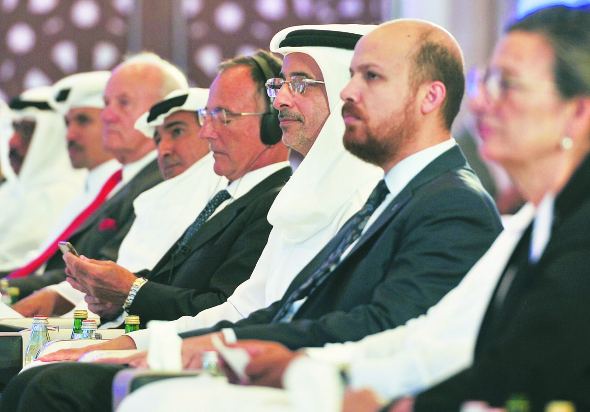 The Minister of Culture and Sports, H E Salah bin Ghanem Al Ali, with other officials during SIGA Regional Summit held at Marsa Malaz Kempinski Hotel yesterday. Pic: Baher Amin / The Peninsula 