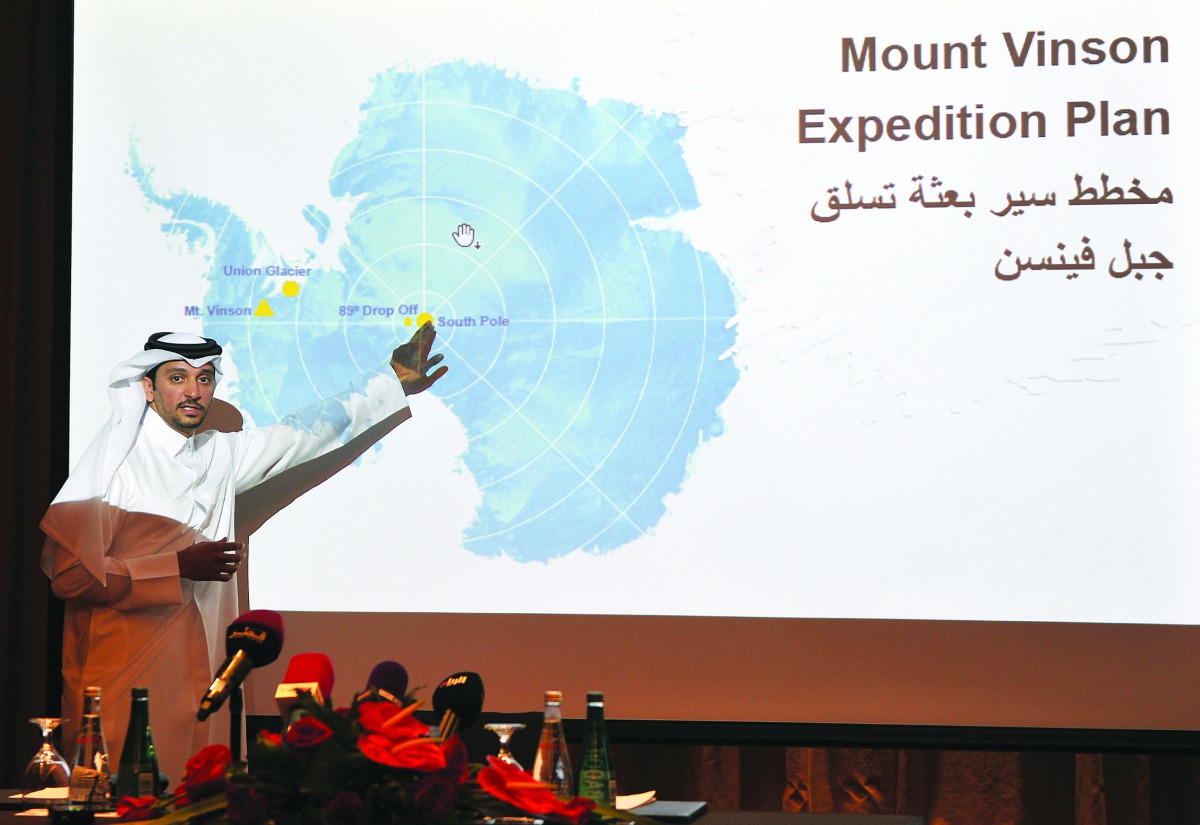 Qatari mountaineer Fahad Badar announcing his next expedition during a press conference in Doha, yesterday.  Pic: Abdul Basit / The Peninsula