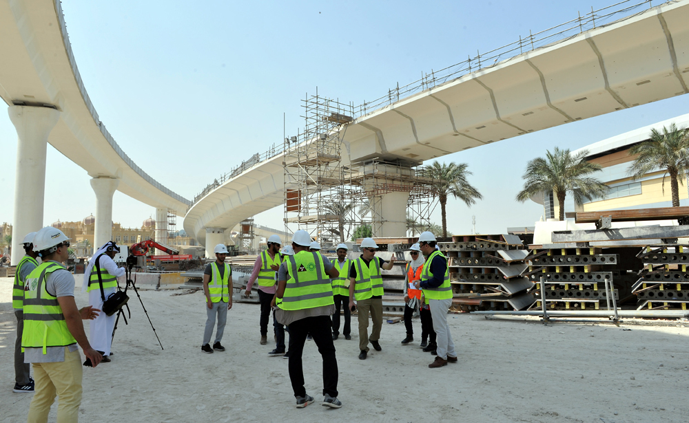 Media persons with Ashghal officials during a media tour of the construction site of Umm Lekhba Interchange on Thursday. Pic: Salim Matramkot / The Peninsula