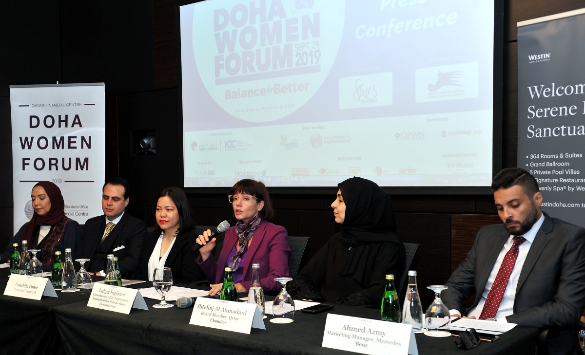 FROM LEFT: Amel Al Aathem, Board Member, Qatar Businesswomen Association; Ammar Samad, Manager, Westin Doha Hotel; Conchita Ponce, Founder, Future 318; Luigia Ingianni, Commissioner of the Employment Standards Office, Qatar Financial Centre; Ibtehaj Al Ah